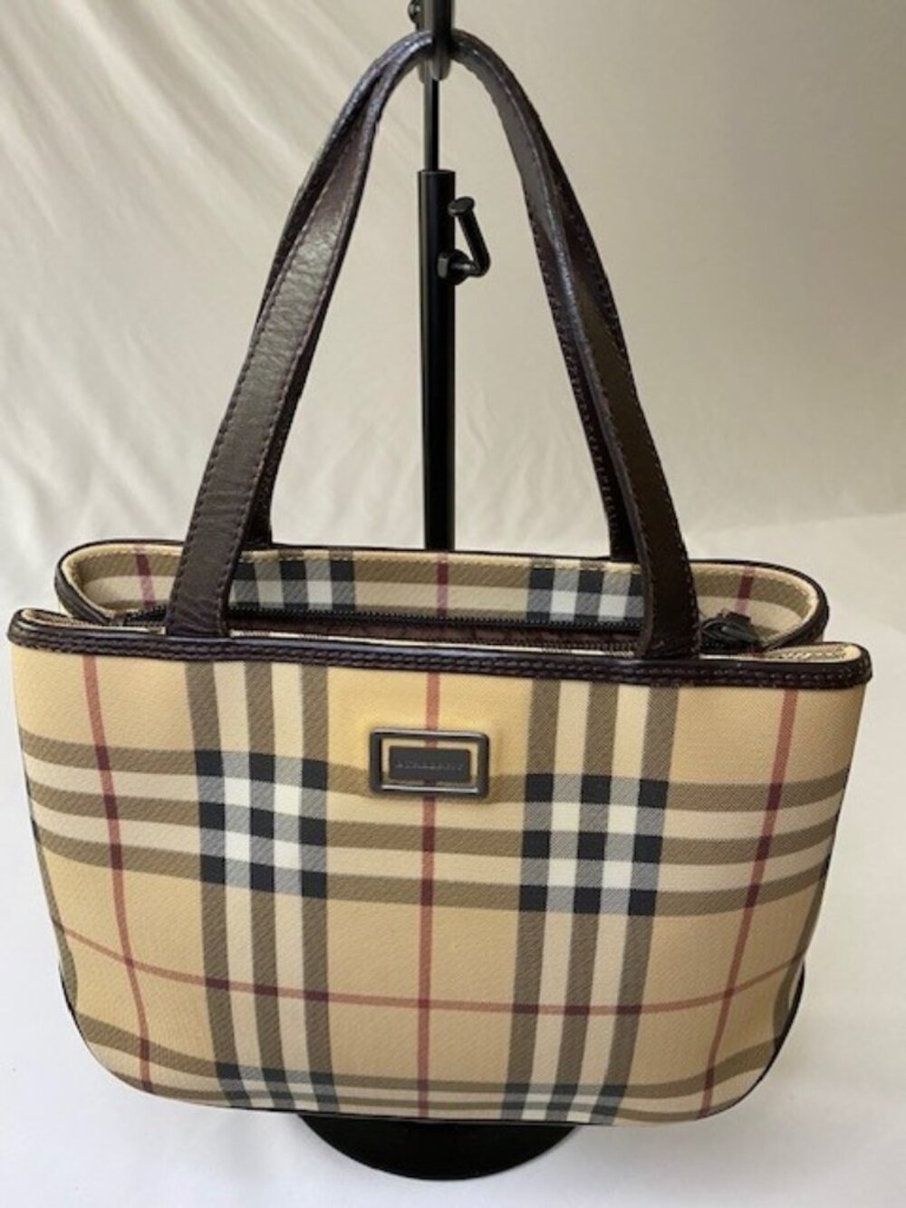 Burberry Plaid Coated Canvas Nova Check Handbag